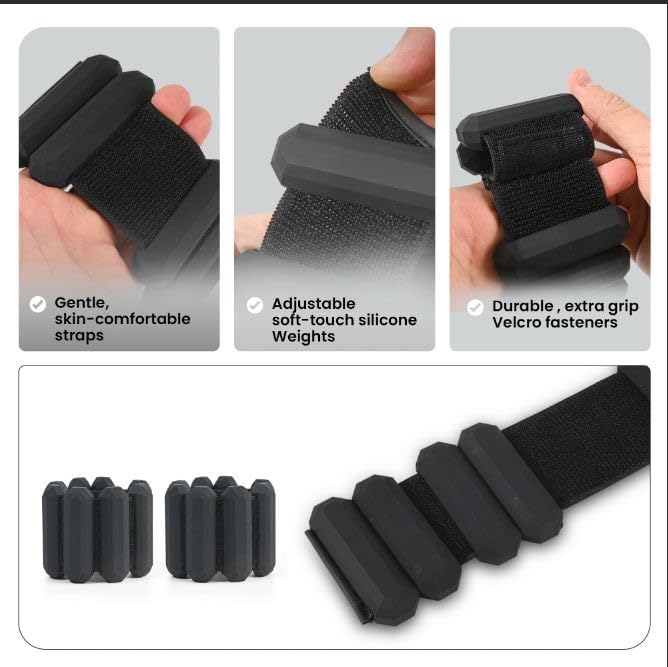 Patented Design Pilates Wrist and Ankle Weights for Women & Men - (1LBx2pc) Set of 2LBs Adjustable Silicone Weighted Bracelet Set for Gym, Yoga, Pilates, Cardio & Strength Training Wrist Weights for Women Wearable - color: Gray