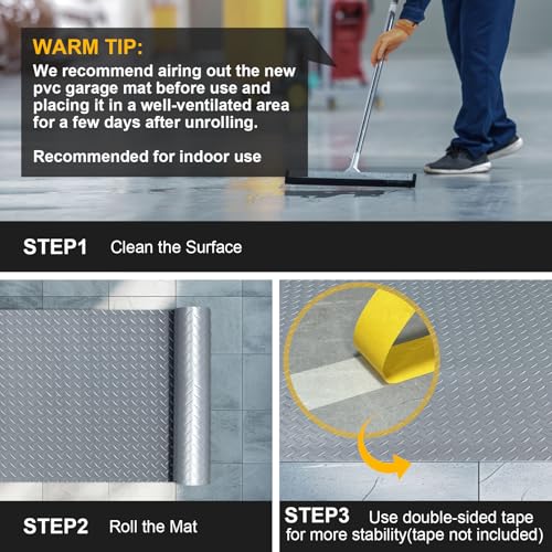 4x6FT Garage Floor Mat, 2.8mm Thickened Flooring Roll for Under Car, Golf Cart Parking Mat, Diamond Plate PVC Rubber Motorcycle Mat, Non-Slip Floor Protector for Garage Warehouse Trailer, Grey