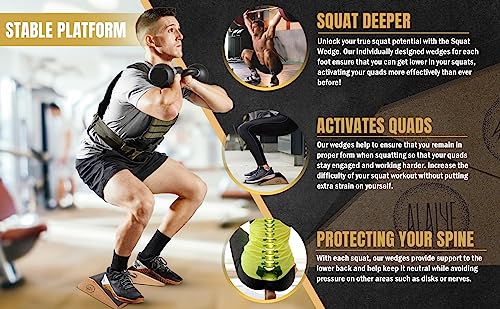 Squat Wedge Blocks (Set of 2) – Non-Slip Slant Boards for Lower Body Workouts Ankle and Calf Stretching - Yoga Blocks, Designed to Elevate Heels and Squat Support - Includes Carry Bag