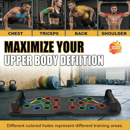 Push Up Board Fitness, Foldable 21-in-1 Pushup bar Home Workout Equipment – Multi-Functional Push Up Bar with Handles, Resistance Bands, Sliding Discs & Carry Bag – Heavy-Duty 330 lbs