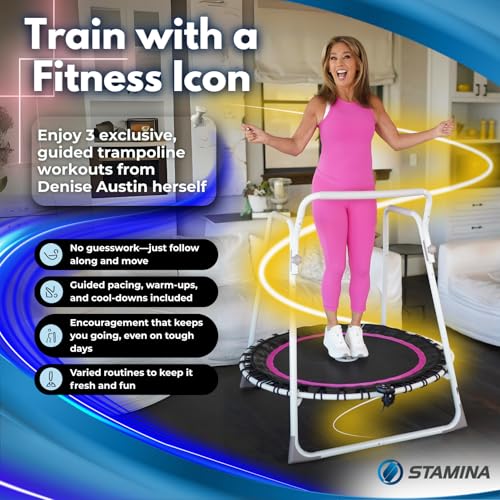 Denise Austin 44 in Fitness Trampoline with Handlebar, for Cardio Fitness | Rehab & Home Workouts for Seniors & Beginners; Balance; 44” Rebounder with Handlebar for Adults