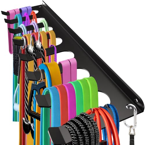 Gym Home Rack 8 Hook Heavy-Duty Wall-mounted Organizer Multi-Purpose Workout Gear Wall Hanger Storage for Resistance Bands Jump Ropes Lifting Belt Fitness Bands Barbells Carabiners Included - color: Black Classic