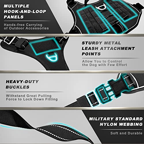 Tactical Dog Harness Large,Military Service Weighted Dog Vest Harness Working Dog MOLLE Vest with Loop Panels,No-Pull Training Harness with Leash Clips for Walking Hiking Hunting(Black,M)