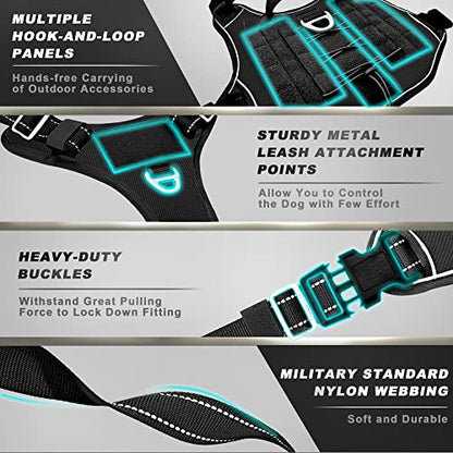 Tactical Dog Harness Large,Military Service Weighted Dog Vest Harness Working Dog MOLLE Vest with Loop Panels,No-Pull Training Harness with Leash Clips for Walking Hiking Hunting(Black,M)