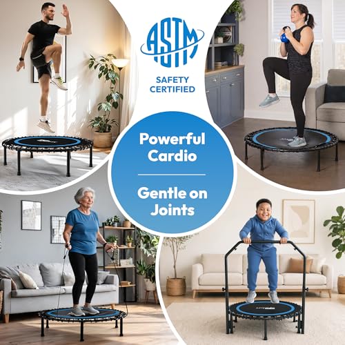 JUMPZYLLA Mini Rebounder Trampoline for Adults, Fitness Trampoline with Bar - color: Blue