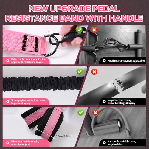 Multifunction Pedal Resistance Band with Handle, 3 Tube Adjustable 30/40/50LB Foot Pedal Puller Resistance Bands with Poster, Extended Length Tension Rope for Men Women Full Body Workout Home Gym