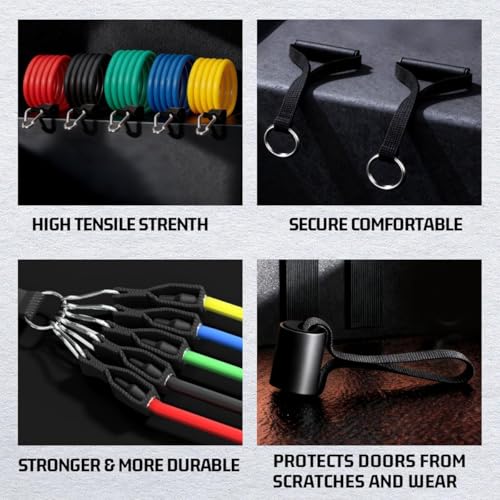 Resistance Bands Workouts Set for Women and Men with Handles - Heavy Duty 150lbs, 11 Piece Elastic Tube Kit for Gym & Home, Strength Training, Yoga, Pilates Therapy for Legs, Chest Power Systems