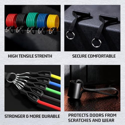 Resistance Bands Workouts Set for Women and Men with Handles - Heavy Duty 150lbs, 11 Piece Elastic Tube Kit for Gym & Home, Strength Training, Yoga, Pilates Therapy for Legs, Chest Power Systems