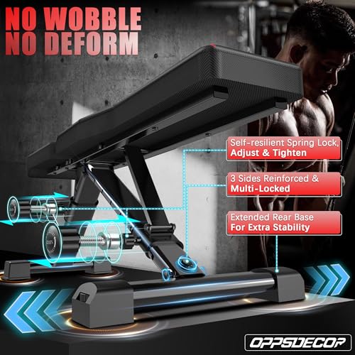 OPPSDECOR Adjustable Weight Bench, 900LBS Incline/Decline/Flat Fitness Bench with Quick Folding & Setup, Strength Training Bench Press for Home Gym Full Body Workout