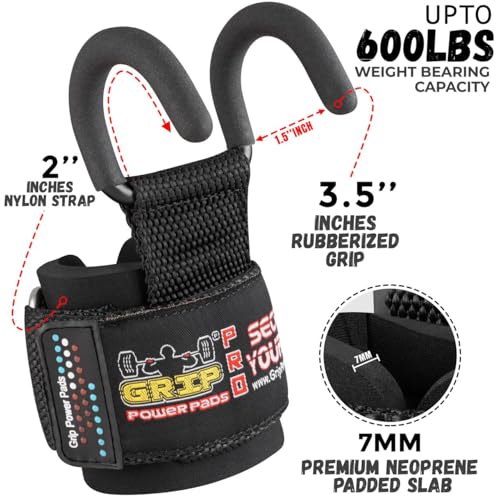 Weight Lifting Rod Hooks Heavy Duty Wrist Wraps Power Weight Lifting Training Gym Grips Straps Set of 2 - color: BLACK, size: MEN-Wrist Size Large