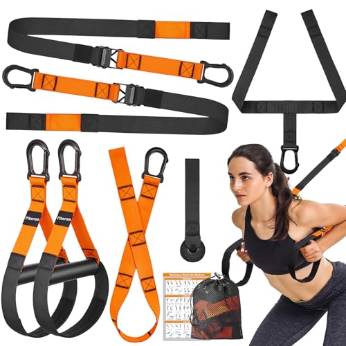 Home Resistance Training Kit, Suspension Trainer Straps with Adjustable Extension, Door Anchor, and Carry Bag – Strength Training Equipment for Full Body Bodyweight Workouts at Home or Outdoors - color: Orange