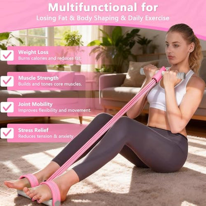 8-Tubes Pedal Resistance Band with Handle, Multifunction Exercise Rope for Working Out, Foot Pedal Resistance Band for Abdomen, Waist, Arm, Leg, Purple - color: Pink