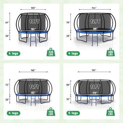 8FT 10FT 12FT 14FT 16FT Outdoor Trampoline with Safety Enclosure Net - color: Blue, size: 14 FT