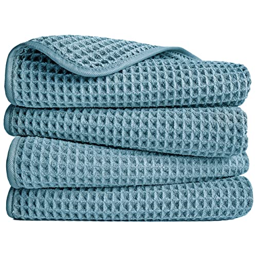 POLYTE 430 GSM Poly Blend Microfiber Quick Dry Waffle Hand Towel, 16x30 in - color: Green
