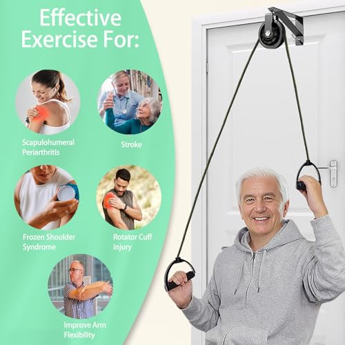 Shoulder Pulley for Physical Therapy with Adjustable Fixed Metal Bracket, Over The Door Pulley for Shoulder Rehab, Over Door Exercise Pulley for Shoulder Pain Reduction and Mobility Improvement