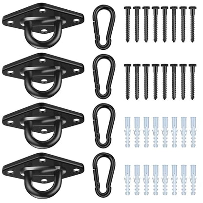 Albo Diamond Plate 2650lbs Swing Hangers 4 PCS - Heavy Duty Ceiling Mount Hooks with Snap Carabiners, 304 Stainless Steel for Wood & Concrete & Metal, Indoor Outdoor Anchor for Hammock, Yoga, TRX - size: Diamond 4pcs Black