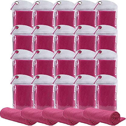 Pack of 20 Cooling Towel 40x12'' Ice Towel for Neck and Face Microfiber Chilly with Bag Breathable Yoga Gym Stay Cool Towels Sweat Rag for Workout Running Camping Pilates Beach, Rose - color: Rose Red