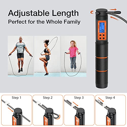 Jump Rope, H Handio Jump Rope with Counter, Workout Jumping Rope with Steel Ball Bearings, Adjustable Length Speed Skipping Rope for Men Women Kids Home Gym, Crossfit, Fitness Exercise - color: Orange