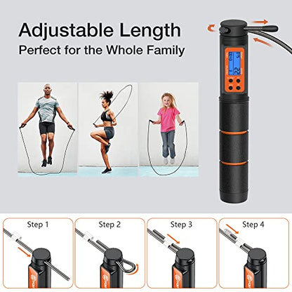 Jump Rope, H Handio Jump Rope with Counter, Workout Jumping Rope with Steel Ball Bearings, Adjustable Length Speed Skipping Rope for Men Women Kids Home Gym, Crossfit, Fitness Exercise - color: Orange