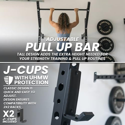 Synergee 2200 Series 79" Wall Mounted Squat Rack with J-Cups & Adjustable Pull Up Bar. Exercise Stand with 750lb Capacity. Free Standing Strength & Bodyweight Exercise Stand. - style: 89" Height