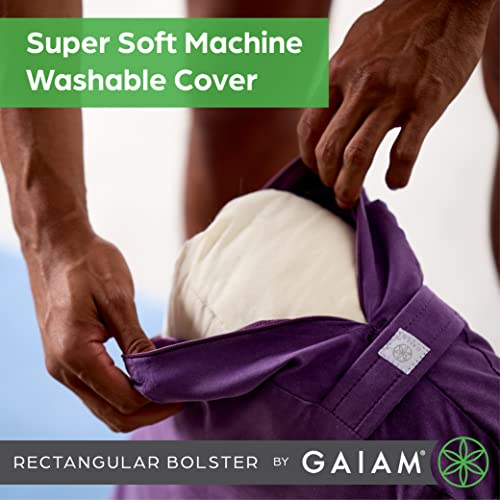 Gaiam Yoga Bolster Pillow, Soft Meditation Cushion for Yoga, Massage and Back Support, Breathable Cotton Fill, Zippered Microfiber Cover, Easy-Carry Handle, Machine Washable - color: Purple
