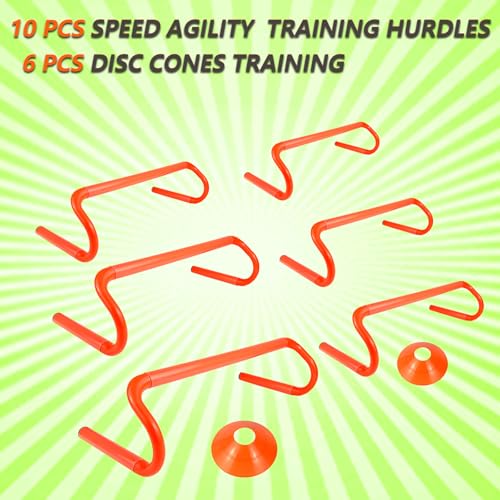 10 Pcs 6" Speed Agility Training Hurdles with 6 Marker Cone Durable Training Hurdle Agility Plyometric All Purpose Speed Hurdle Equipment for Athletes Soccer Basketball Football Practice