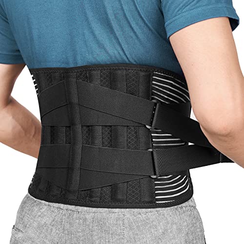 FREETOO Back Braces for Lower Back Pain Relief with 6 Stays, Breathable Back Support Belt for Men/Women for work, Anti-skid lumbar support belt with 16-hole Mesh for sciatica(Waist Size:45.3''-55'') - size: XL(45.3"-55.1")