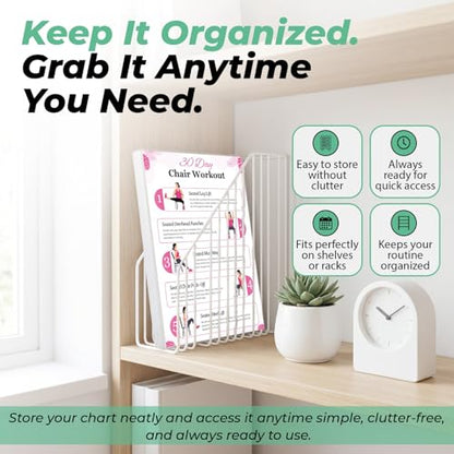 Chair Yoga Chart for Seniors & Beginners - Set of 6 Laminated Workout Posters - Gentle Seated Exercises for Stiffness, Joint Pain & Stress Relief - Easy to Follow 30-Day Challanges Home Workout Guide