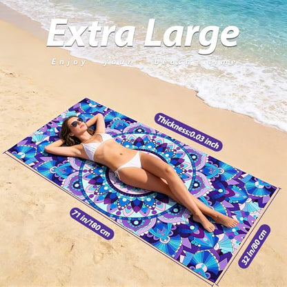 Microfiber Beach Towel, Quick Dry Travel Towel Large Sand Free Towel for Beach, Camping, Swim Pool, Gym, Sports& Yoga 71"x32", Tie Dye Mandala