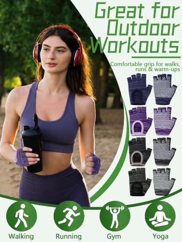 Fourluoo 4 Pcs Women Workout Gloves - color: Black,Green,Blue,Purple