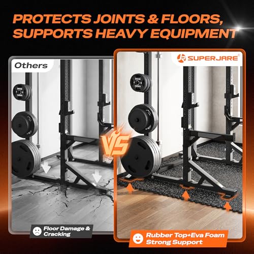 SUPERJARE 0.56'' Thick 12 Pcs 48 Sq Ft Rubber Top Exercise Equipment Mats, High Density EVA Foam Mats with Rubber Top, Interlocking Gym Flooring for Home Gym, Protective Workout Mat, Black/Grey - size: 12 Tiles (48 Sq Ft)