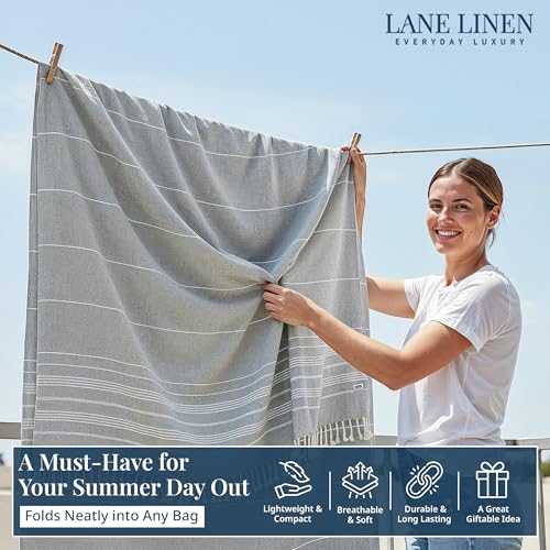 LANE LINEN Beach Blanket Sand Free, Picnic & Giant Beach Towel - Grey - color: 08: Grey, size: Beach Blanket (82" x 82")