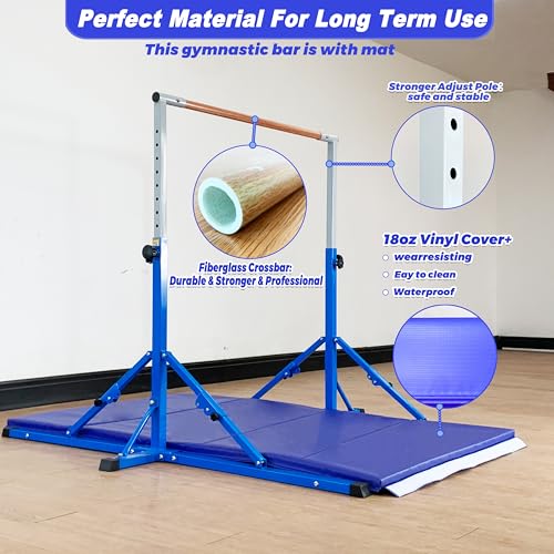 MARFULA Gymnastic Kip Bar for Kids Teens Ages 3-25 of All Gymnastic Levels - color: Bar With Mat-Blue (5 Ft Base)