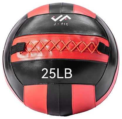 JFit Wall Ball – Premium Soft Weighted Exercise Ball for Strength, Conditioning, Gym & Home Workouts, 4-30 LB - color: Red/Black, style: 25-Pound