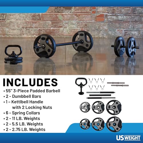 US Weight Weight Set for Home Gym - Barbell, Curl Bar or Multi-Use Options - Various Weight Options