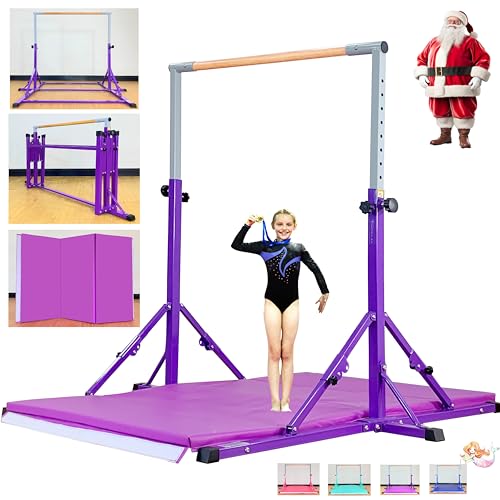 MARFULA Gymnastic Kip Bar for Kids Teens Ages 3-25 of All Gymnastic Levels - color: Bar With Mat-Hot Purple (5 Ft Base)