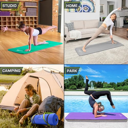 ProsourceFit Extra Thick Yoga and Pilates Mat 1/2” (13mm) or 1" (25mm), 71-inch Long High Density Exercise Mat with Comfort Foam and Carrying Strap - color: Grey