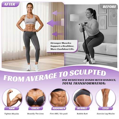 Multifunction Pedal Resistance Band with Handle, 50LBS Foot Pedal Resistance Bands for Core/ABS, Arm, Waist, Abdomen, Leg Workout, Portable Sit Up Exercise Equipment for Women