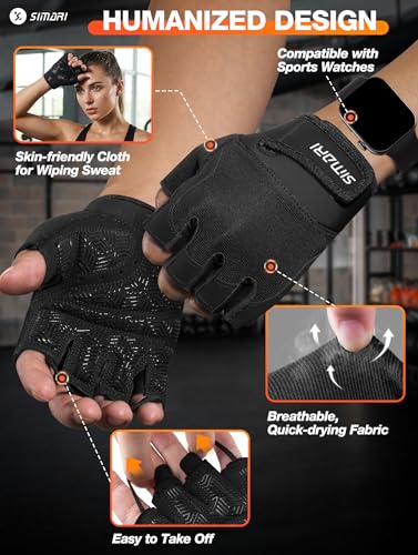 SIMARI Breathable Workout Gloves with Cushion Pad/Grip/Reduce Calluses, Weight Lifting Gloves for Gym Exercise, Cycling, Weightlifting Training, Fitness, Pilates, Kayaking, Gift for Men & Women