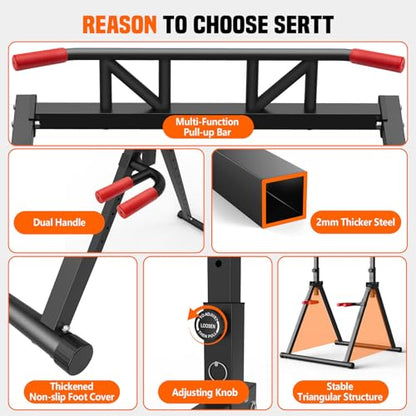 Foldable Power Tower Dip Station for Pull Ups, Dips & Push Ups, Upgraded Free Standing Pull Up Bar Station, Multi-function Workout Equipment for Home Gym Strength Training, Support 440LBS