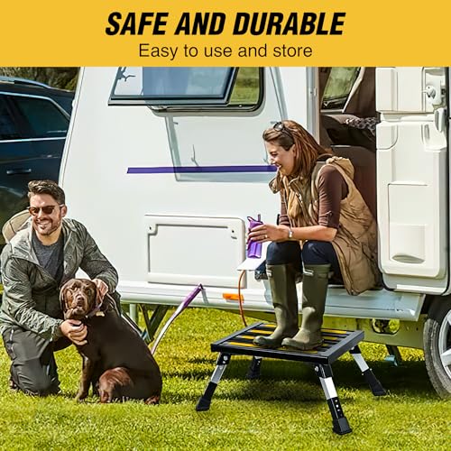 Nilight RV Steps Folding Aluminum Step Stool 16.5"x12" 4 Level Adjustable - color: Black, size: 16.5"x11.8"