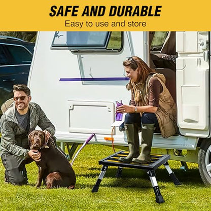 Nilight RV Steps Folding Aluminum Step Stool 16.5"x12" 4 Level Adjustable - color: Black, size: 16.5"x11.8"