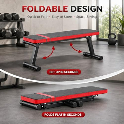 EZ-U Flat Weight Bench for Home Gym Foldable Bench Press Bench 618 lb Capacity Compact Strength Training Bench Black