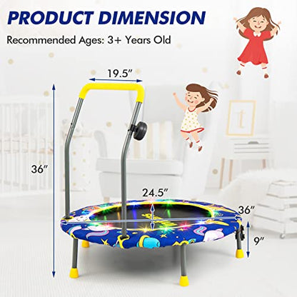 INFANS 36" Foldable Mini Trampoline with Bluetooth Audio LED Lights Detachable Handrail, Small Trampoline for Kids Exercise Indoor Outdoor Toddlers Max Load 220 LBS (Music Lights Trampoline)