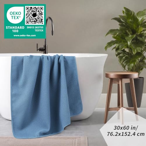 POLYTE 380 GSM Poly Blend Microfiber Quick Dry Waffle Bath Towel, 30x60 in - color: Blue