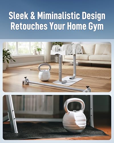 BYZOOM FITNESS Pure Series Adjustable Kettlebell 30/40/50LB - 5-IN-1 Weight Change, Patented Quick-Change Machenism, Ergonomic Curved Handle for Home Gym, Strength Training, HIIT, White OR Black - color: 50LB White