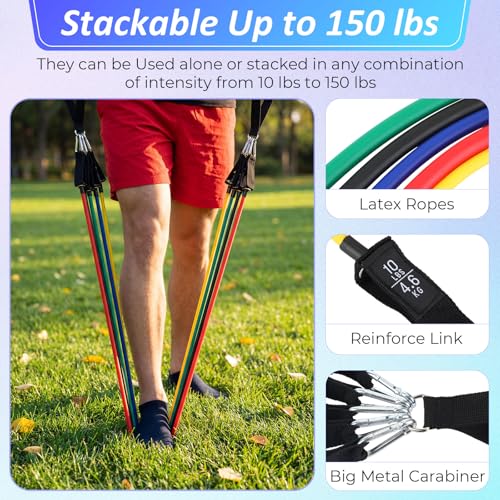 17 Pcs Resistance Loop Tube Exercise Bands Set for Working Out Handles Door Anchor Ankle Strap Portable Fitness Equipment with Instruction Carry Bag for Home Fitness Yoga Stretching Therapy