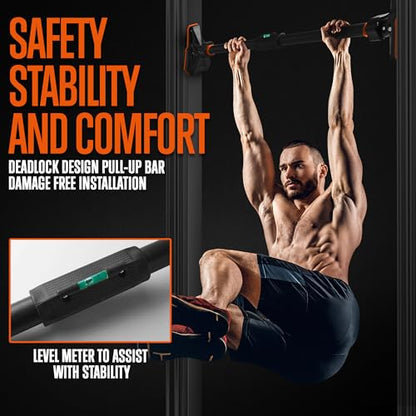 Adjustable Pull-Up & Chin-Up Bar - Door Frame Pullup & Doorway No-Screw, No-Damage Hanging Bar for Home Strength Training Exercise Equipment for Men and Women