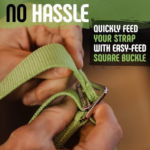 Yoga Strap, Friction-Less Easy-Feed Buckle, Super Soft Cotton/Polyester Blend Webbing, Free eGuide. (8 Feet) - color: Green