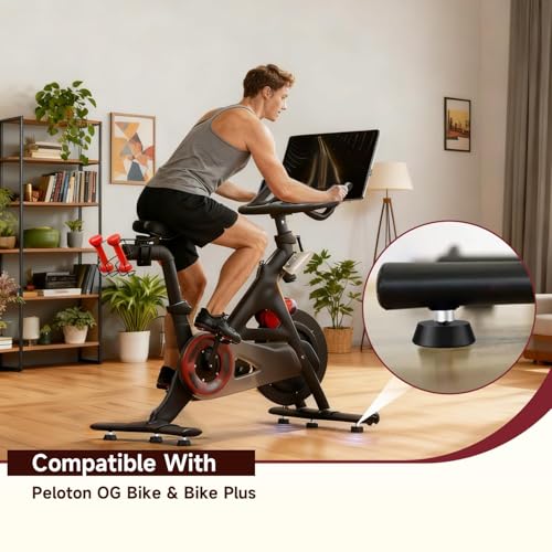 4 Pack Exercise Bike Support Foot Pads Compatible with Peloton OG & Plus, Upgrade Stainless 3/8" Leveling Screws Feet Adjustable, Noise Reduction, Anti-Slip Rubber Shock-Absorbing